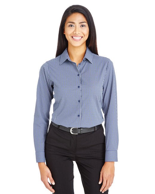 Custom Ladies' Tonal Mini Check Shirt – Luxurious & Performance-Driven SOYT Printing Company X-Small Navy Blue