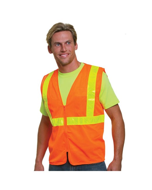 USA-Made High-Vis Safety Vest with 3M Reflective Night-Glow Stripes Bayside Medium Bright Orange