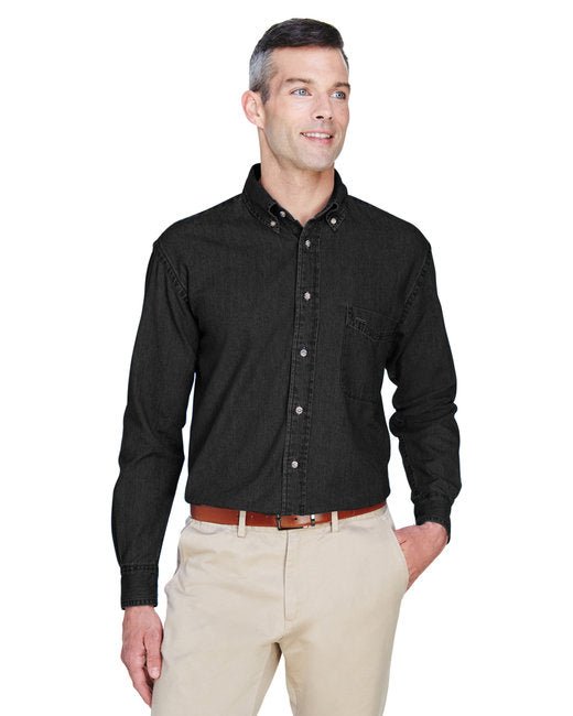Custom Long-Sleeve Denim Shirt – Comfortable, Durable & Garment-Washed SOYT Printing Company Small Washed Black