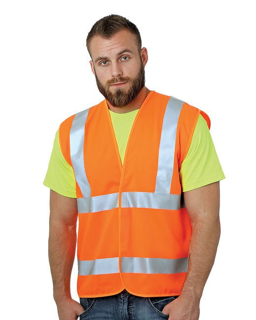 Bayside Unisex USA Made Class 2 ANSI High-Vis Economy Safety Vest Bayside Medium Bright Orange