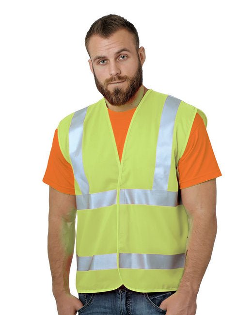 Bayside Unisex USA Made Class 2 ANSI High-Vis Economy Safety Vest Bayside Medium Lime Green