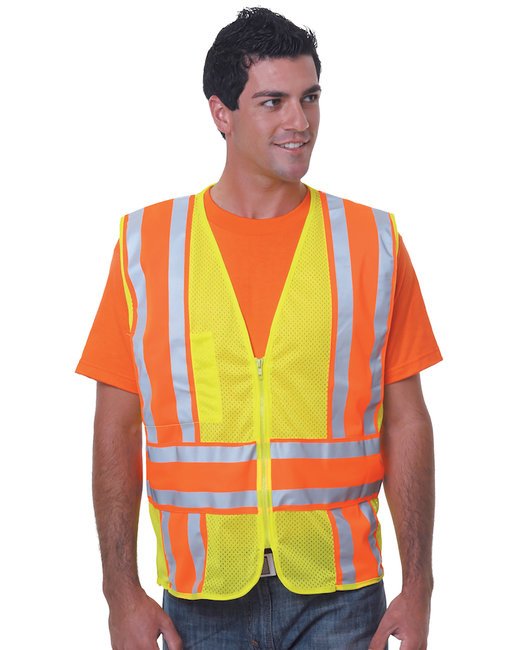 Bayside Unisex USA Made Class 2, Level 2 ANSI High-Vis Mesh Safety Vest Bayside Medium Lime Green