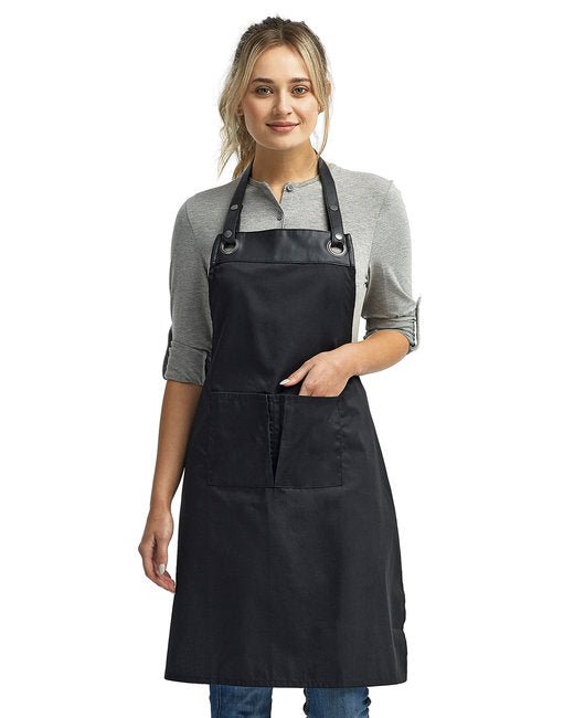 Custom Espresso Bib Apron – Faux Leather Trim & Adjustable Neckband SOYT Printing Company Black/ Black