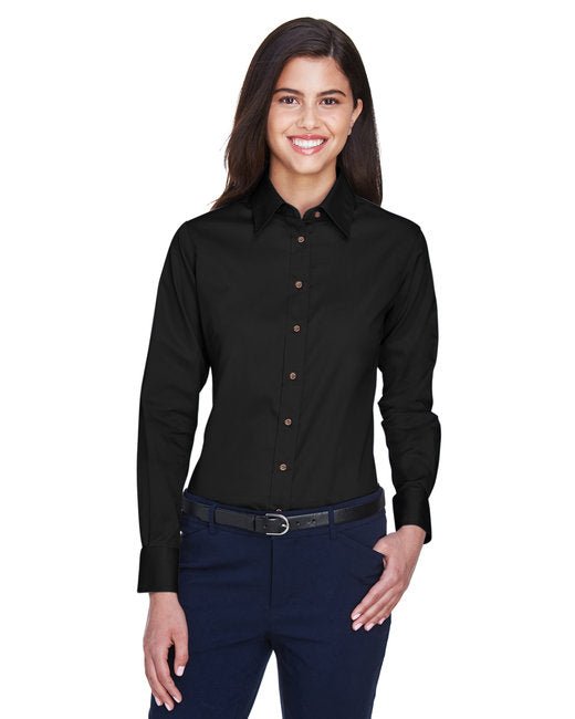 Custom Ladies' Long-Sleeve Twill Shirt – Stain-Release & Professional Fit SOYT Printing Company X-Small Black