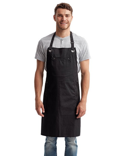 Custom Recycled Bib Apron – Contrast Stitch with Functional Pockets SOYT Printing Company Black/ Charcoal
