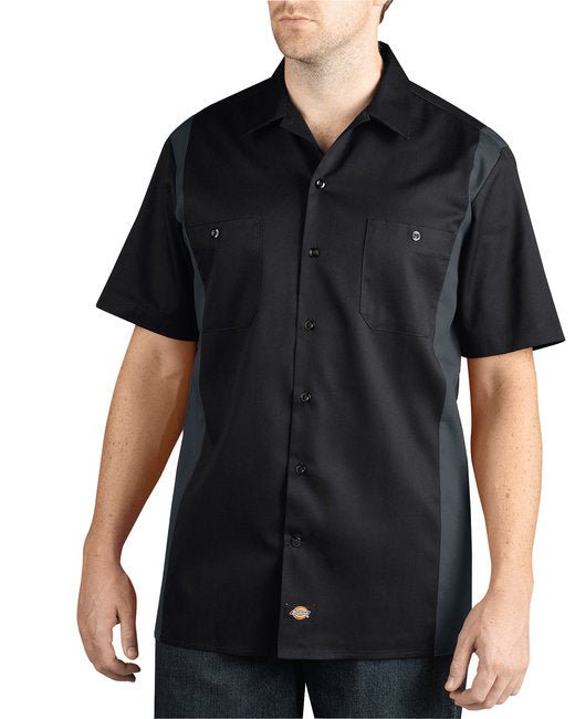 Dickies Men's Two-Tone Short-Sleeve Work Shirt – Durable, Moisture-Wicking Dickies Medium Black/ Charcoal