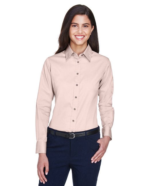 Custom Ladies' Long-Sleeve Twill Shirt – Stain-Release & Professional Fit SOYT Printing Company X-Small Blush