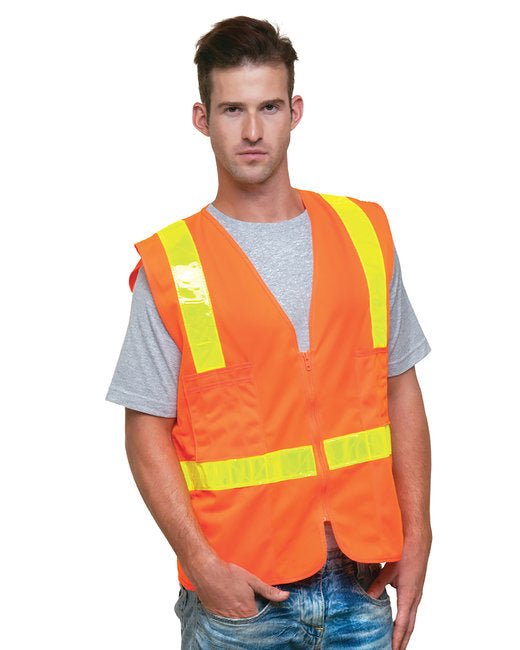 Bayside Unisex USA Made 22Surv-Y Class 2 ANSI High-Vis Surveyor Safety Vest Bayside Medium Bright Orange