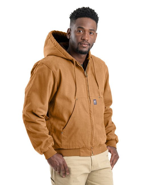 Berne Men's Highland Washed Cotton Duck Hooded Jacket – Durable and Insulated Workwear Berne Small Brown Duck