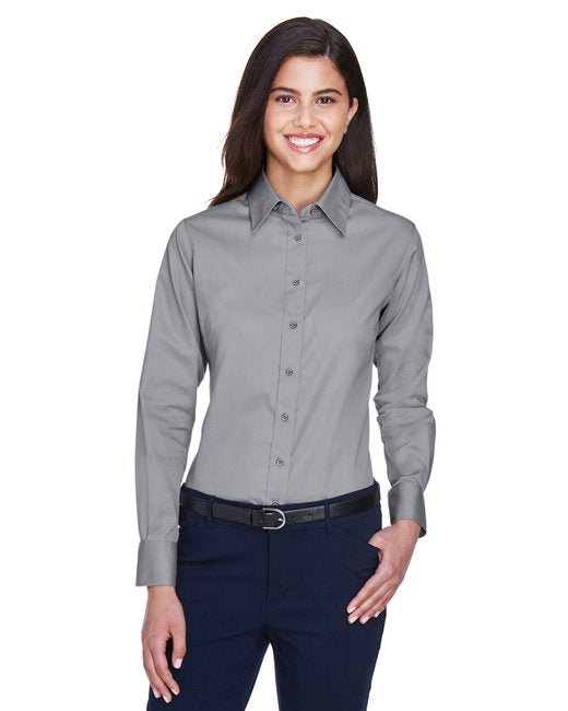 Custom Ladies' Long-Sleeve Twill Shirt – Stain-Release & Professional Fit SOYT Printing Company X-Small Dark Grey