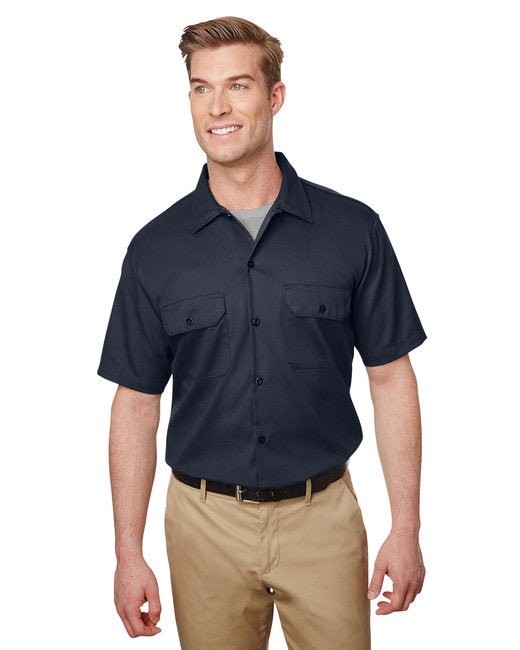 Dickies Men's Short Sleeve Slim Fit Flex Twill Work Shirt – Moisture-Wicking & Durable Dickies Small Navy Blue