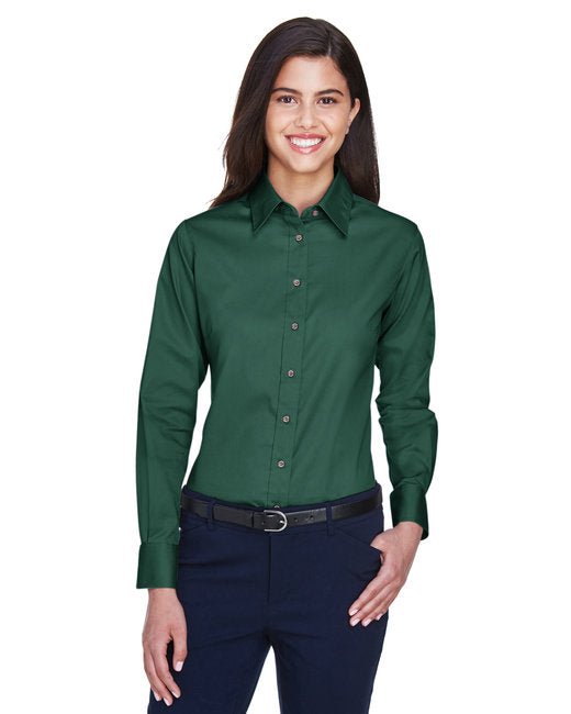 Custom Ladies' Long-Sleeve Twill Shirt – Stain-Release & Professional Fit SOYT Printing Company X-Small Hunter Green