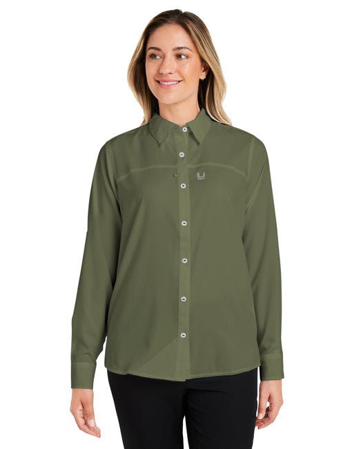 HUK Ladies' Tide Point Long Sleeve Shirt – Protective, Stretchable, and Stylish Huk Small Moss Green