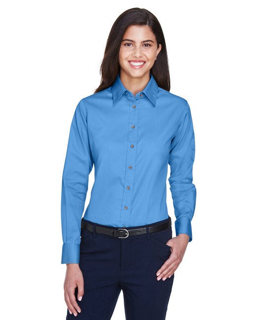 Custom Ladies' Long-Sleeve Twill Shirt – Stain-Release & Professional Fit SOYT Printing Company X-Small Nauticial Blue