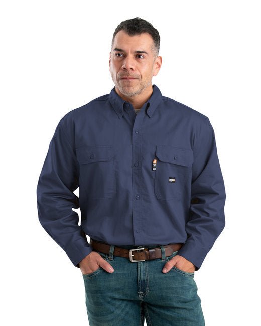 Berne Men's Flame-Resistant Button-Down Work Shirt – Safety and Durability Combined Berne Small Navy Blue