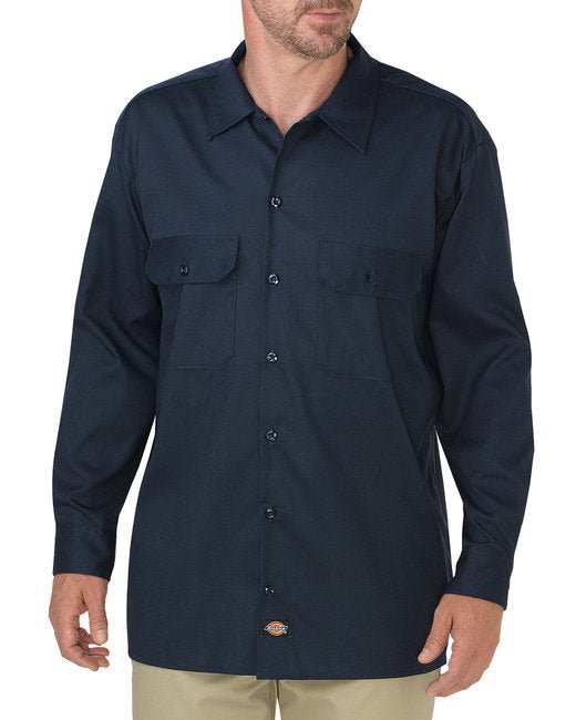 Dickies Men's FLEX Relaxed Fit Long-Sleeve Twill Work Shirt – Comfortable & Durable Dickies Medium Navy Blue