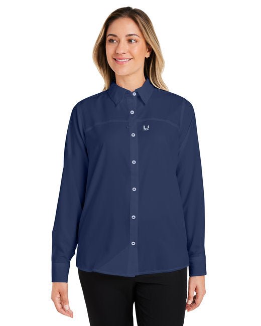 HUK Ladies' Tide Point Long Sleeve Shirt – Protective, Stretchable, and Stylish Huk Small Navy Blue