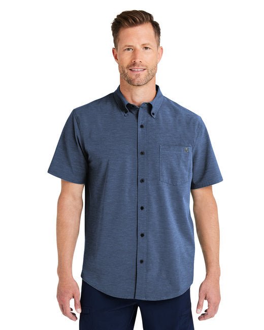HUK Men's Kona Solid Short Sleeve Shirt – Stretchable, Protective, and Versatile Huk Small Navy Blue
