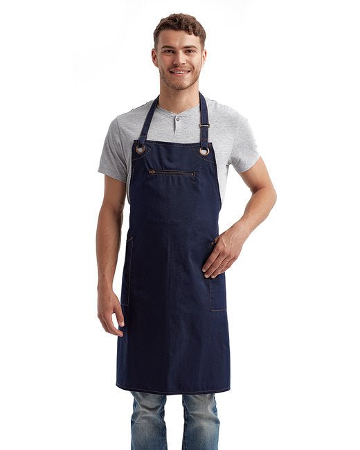 Custom Recycled Bib Apron – Contrast Stitch with Functional Pockets SOYT Printing Company Navy/ Coral