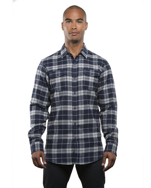 Custom Plaid Flannel Shirt – Modern Fit, Durable & Comfortable SOYT Printing Company Small Navy/ Grey
