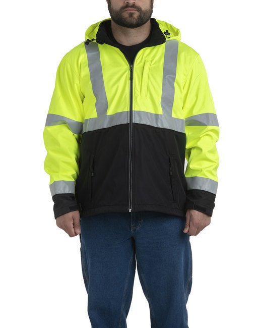 Berne Men’s Tall Hi-Vis Class 3 Hooded Softshell Jacket Berne LT Yellow