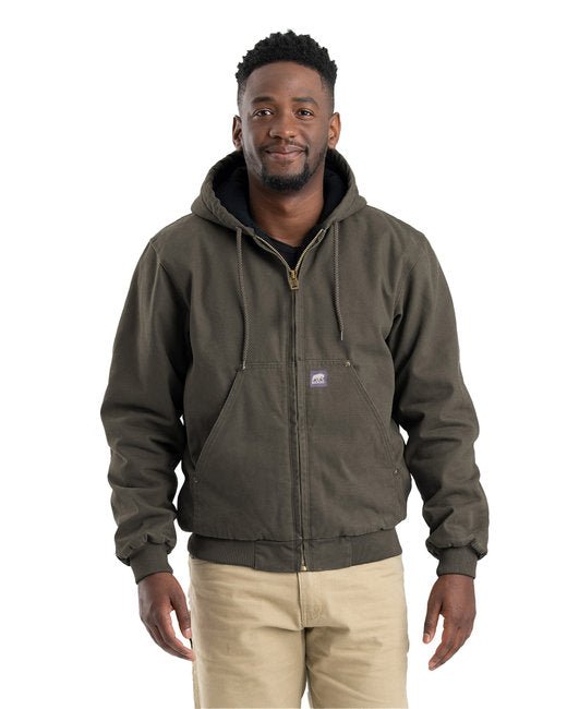 Berne Men's Highland Washed Cotton Duck Hooded Jacket – Durable and Insulated Workwear Berne Small Olive Duck