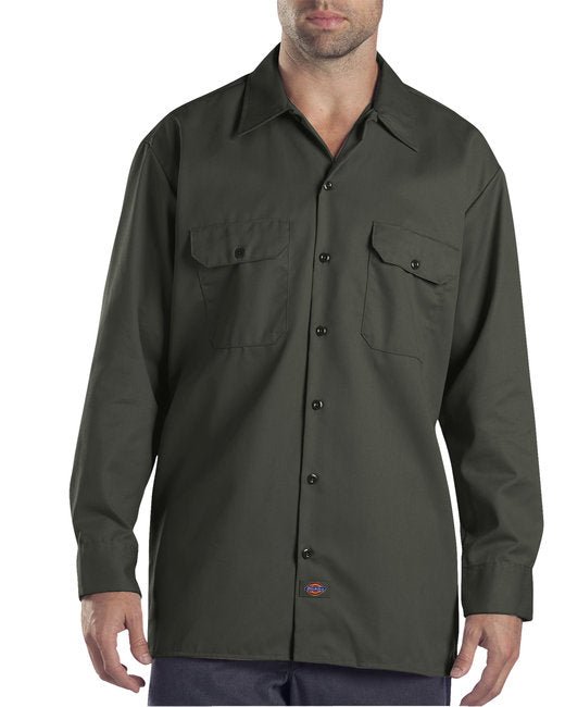 Dickies Unisex Long-Sleeve Work Shirt – Durable, Easy-Care Workwear Dickies Small Olive Green