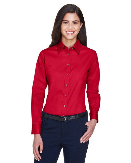 Custom Ladies' Long-Sleeve Twill Shirt – Stain-Release & Professional Fit SOYT Printing Company X-Small Red