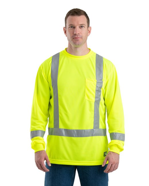 Berne Men's Hi-Vis Class 3 Performance Long Sleeve Pocket T-Shirt – Safety and Comfort Berne Medium Yellow