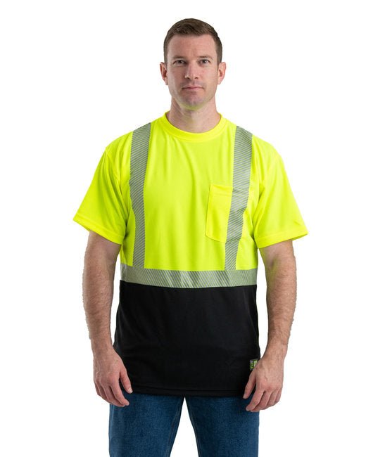 Berne Unisex Hi-Vis Class 2 Color Blocked Pocket T-Shirt – Safety and Comfort Berne Medium Yellow