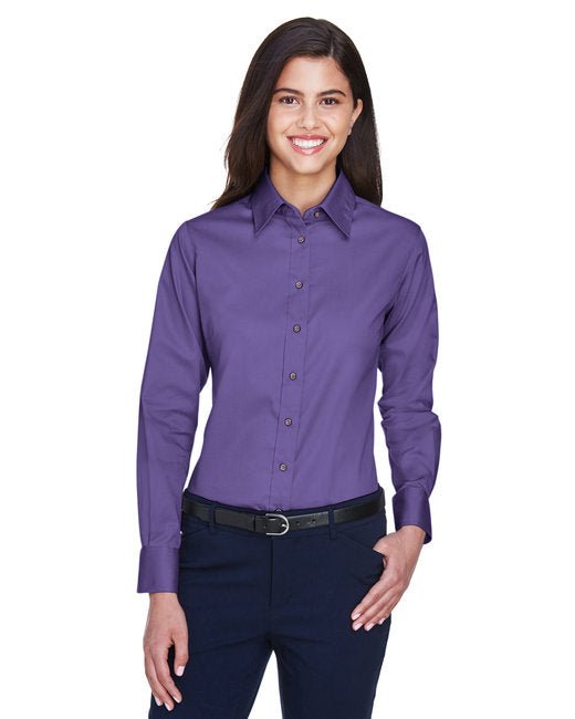 Custom Ladies' Long-Sleeve Twill Shirt – Stain-Release & Professional Fit SOYT Printing Company X-Small Team Purple