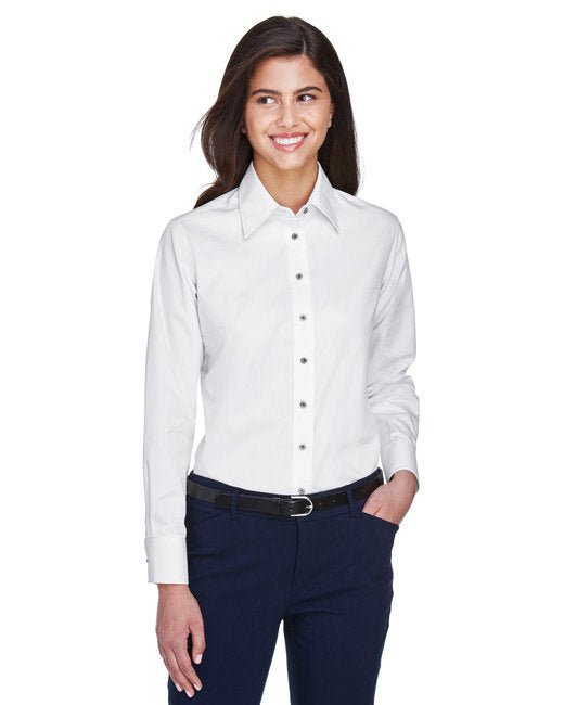Custom Ladies' Long-Sleeve Twill Shirt – Stain-Release & Professional Fit SOYT Printing Company X-Small White